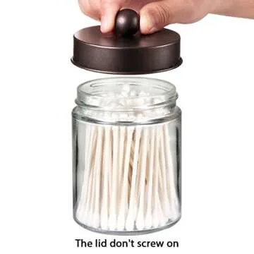 Amolliar 4Pc Apothecary Jars Bathroom Vanity Storage Organizer Set -Countertop Canister with Stainless Steel Lids &Cute Stickers - Qtip Dispenser Holder for Qtips,Cotton Swabs,Makeup Sponges (Bronze)