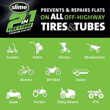 Slime 10193 Tire and Tube Sealant Puncture Repair Sealant, 2-in-1, Premium, Prevent and Repair, suitable for non-highway Tires and Tubes, Non-Toxic, Eco-Friendly, 16oz bottle