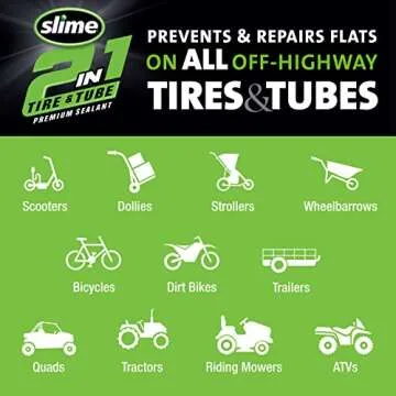 Slime 10193 Tire and Tube Sealant Puncture Repair Sealant, 2-in-1, Premium, Prevent and Repair, suitable for non-highway Tires and Tubes, Non-Toxic, Eco-Friendly, 16oz bottle