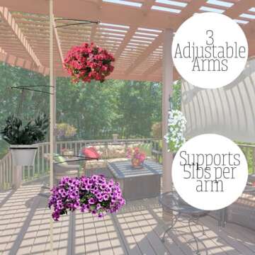 INDOOR PLANT POLE Spring Tension Rod with 3 Adjustable ARMS