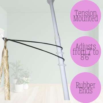 INDOOR PLANT POLE Spring Tension Rod with 3 Adjustable ARMS