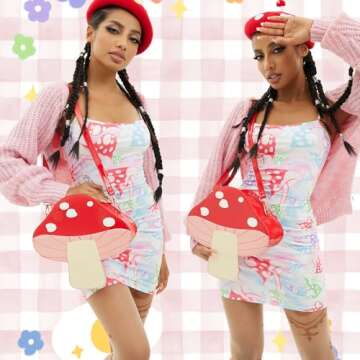 Cute Red Mushroom Backpack Purse Shoulder Bag for Women Funny Shaped Purses and Handbags Novelty Cro...