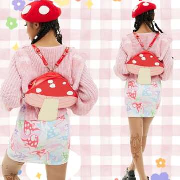Cute Red Mushroom Backpack Purse Shoulder Bag for Women Funny Shaped Purses and Handbags Novelty Crossbody Bag