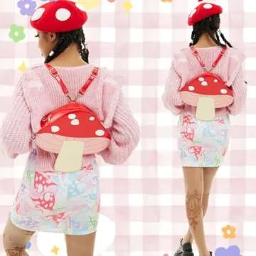 Cute Red Mushroom Backpack Purse Shoulder Bag for Women Funny Shaped Purses and Handbags Novelty Crossbody Bag
