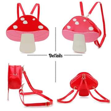 Cute Red Mushroom Backpack Purse Shoulder Bag for Women Funny Shaped Purses and Handbags Novelty Crossbody Bag