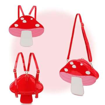 Cute Red Mushroom Backpack Purse Shoulder Bag for Women Funny Shaped Purses and Handbags Novelty Crossbody Bag