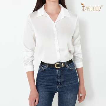 JASGOOD Womens Leather Belts for Jeans Pants 1.1" Width Vintage Ladies Belts for Dresses