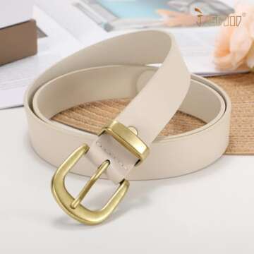 JASGOOD Womens Leather Belts for Jeans Pants 1.1" Width Vintage Ladies Belts for Dresses
