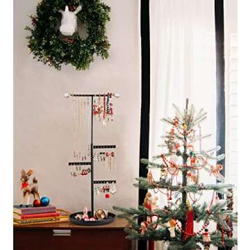 Keebofly Jewelry Tree Stand Organizer - Metal Necklace Organizer Display with Adjustable Height for Necklaces Bracelet Earrings and Ring Black