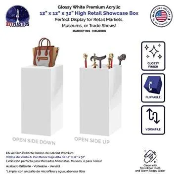 Marketing Holders Tall Acrylic Retail Display Box Cube Pedestal Art Sculpture Stand White Lucite Pli...