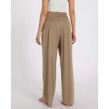 ODODOS Women's Wide Leg Palazzo Lounge Pants with Pockets Light Weight Loose Comfy Casual Pajama Pants-28 Inseam, Peanut, Medium