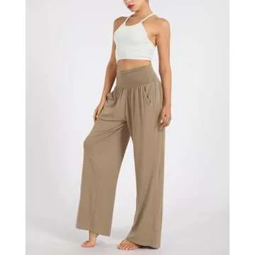 ODODOS Women's Wide Leg Palazzo Lounge Pants with Pockets Light Weight Loose Comfy Casual Pajama Pants-28 Inseam, Peanut, Medium
