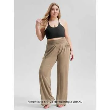 ODODOS Women's Wide Leg Palazzo Lounge Pants with Pockets Light Weight Loose Comfy Casual Pajama Pants-28 Inseam, Peanut, Medium