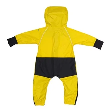 Stonz Kids Rain Suit - Toddler & Kids One Piece Outdoor Coverall with Hood - Waterproof Kids Clothes with Reflective Seams (4T - Yellow)