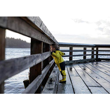 Stonz Kids Rain Suit - Toddler & Kids One Piece Outdoor Coverall with Hood - Waterproof Kids Clothes with Reflective Seams (4T - Yellow)