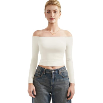 SUUKSESS Women Off The Shoulder Long Sleeve Shirt