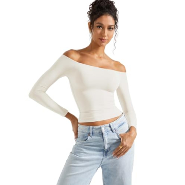 SUUKSESS Women Off The Shoulder Long Sleeve Shirt