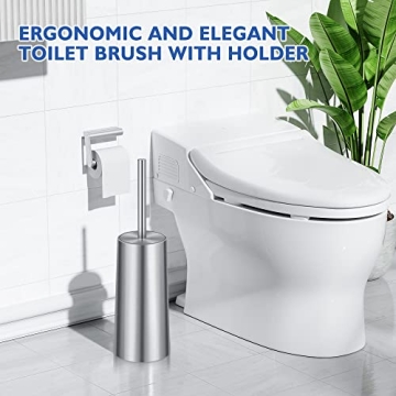 Premium Toilet Brush and Holder Set - Stainless Steel Elegance