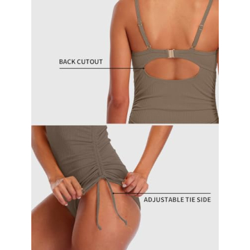 SOCIALA Bathing Suit for Women Tummy Control Swim Suit 2025 Ribbed One Piece Swimsuit Women Tie Side High Cut Ruched Monokinis Coffee L