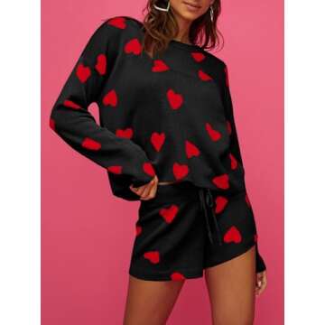 Saodimallsu Women’s Valentine's Day Pajama Set Hearts Print Lounge Sets Long Sleeve Sweater and Sh...
