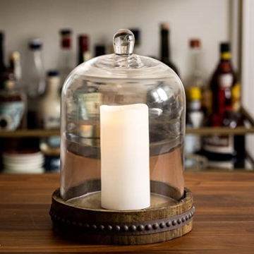 Stonebriar 9 Inch Clear Glass Dome Cloche with Rustic Wooden Base, Antique Bell Jar Display Dome, For Plants, Succulents, Fairy Lights, Photos, Medals, Decorative Fill, and More, Medium
