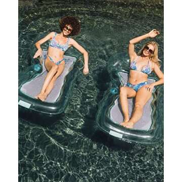 FUNBOY Giant Inflatable Luxury Clear Mint Blue Mesh Lounger Water Hammock Pool Float, Perfect for a ...