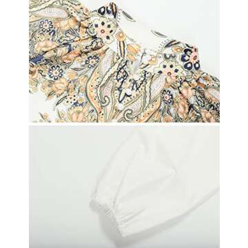 Gihuo Womens Boho Print Long Sleeve Top High Waist Shorts Sets 2 Piece Outfits Tropical Romper Summer Matching Set(White-S)