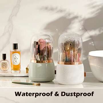 DEEIF Makeup Brush Holder Organizer with Lid 360 Rotating Dustproof Makeup Brushes Organizer for Vanity (Mint Green)