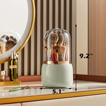 DEEIF Makeup Brush Holder Organizer with Lid 360 Rotating Dustproof Makeup Brushes Organizer for Vanity (Mint Green)