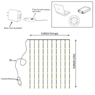 Vicila 300 LED Curtain Lights - USB, Remote & 8 Modes