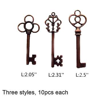 Mixed Set of 30 Large Skeleton Keys in Antique Copper - Set of 30 Keys (Copper Color)
