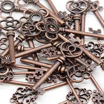 Mixed Set of 30 Large Skeleton Keys in Antique Copper - Set of 30 Keys (Copper Color)