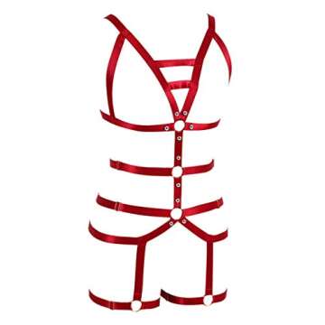 PETMHS Women's Full Body Harness Garter Belt Stockings Lingerie Elastic Suspender belt (Wine Red)