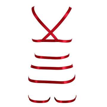 PETMHS Women's Full Body Harness Garter Belt Stockings Lingerie Elastic Suspender belt (Wine Red)