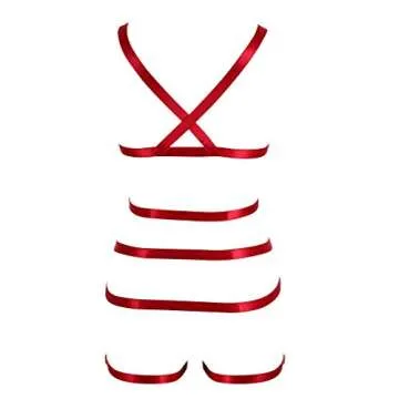 PETMHS Women's Full Body Harness Garter Belt Stockings Lingerie Elastic Suspender belt (Wine Red)
