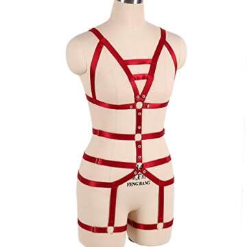 PETMHS Women's Full Body Harness Garter Belt Stockings Lingerie Elastic Suspender belt (Wine Red)