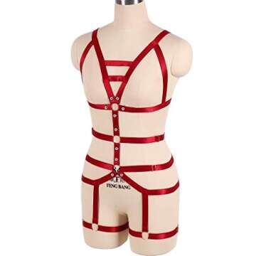 PETMHS Women's Full Body Harness Garter Belt Stockings Lingerie Elastic Suspender belt (Wine Red)