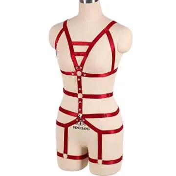 PETMHS Women's Full Body Harness Garter Belt Stockings Lingerie Elastic Suspender belt (Wine Red)