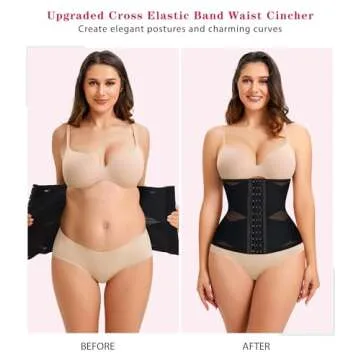 LODAY Waist Trainer for Women Corset Shapewear Tummy Control Body Shaper Cross Mesh Segmented Waist Cincher Postpartum Girdle(Black Hook,Large)
