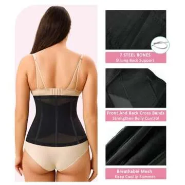 LODAY Waist Trainer for Women Corset Shapewear Tummy Control Body Shaper Cross Mesh Segmented Waist Cincher Postpartum Girdle(Black Hook,Large)