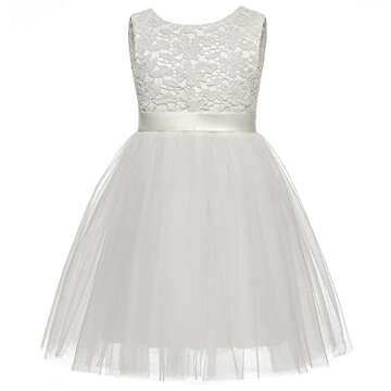 Elegant Girls Flower Dress - Lace Party Dress for Special Occasions, Size 6 White