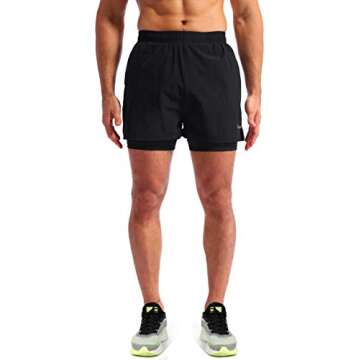Pudolla Men’s 2 in 1 Running Shorts 5" Quick Dry Gym Athletic Workout Shorts for Men with Phone Po...