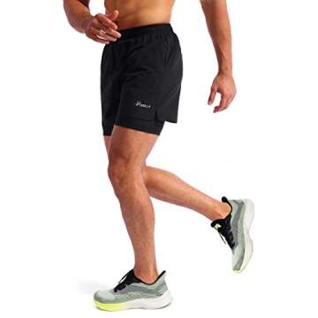 Pudolla Men’s 2 in 1 Running Shorts 5" Quick Dry Gym Athletic Workout Shorts for Men with Phone Pockets(Black Small)