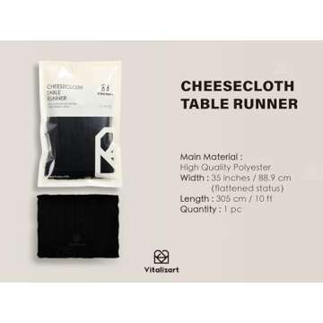 Vitalizart Cheesecloth Table Runner 10ft Gauze Boho Rustic Black Cheese Cloth Table Runner for Weddi...