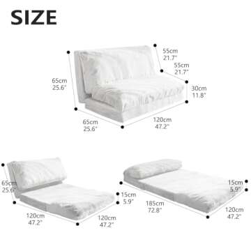 N&V Folding Matress Sofa Bean Bag Bed, Foam Filling Folding Matress Sofa, Includes Removable and Machine Washable Cover, Soft Premium Faux Fur (Medium, White)
