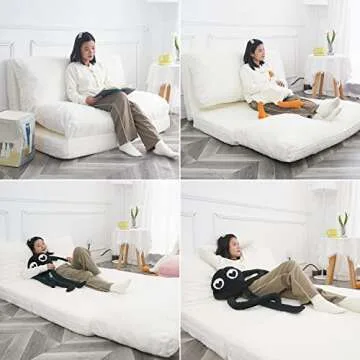 N&V Folding Matress Sofa Bean Bag Bed, Foam Filling Folding Matress Sofa, Includes Removable and Machine Washable Cover, Soft Premium Faux Fur (Medium, White)