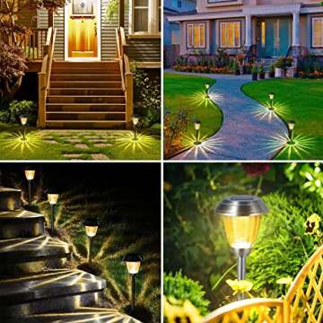 OxyLED 8 Pack Solar Lights Outdoor Garden, Glass Stainless Steel Solar Powered Pathway Lights Auto On/Off, Waterproof Decorative Landscape Lighting for Yard Patio Lawn Path Walkway Driveway Christmas