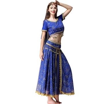 MISI CHAO Belly Dance Costume Bollywood Dress - Halloween Chiffon Dance Outfit Costumes with Head Ve...