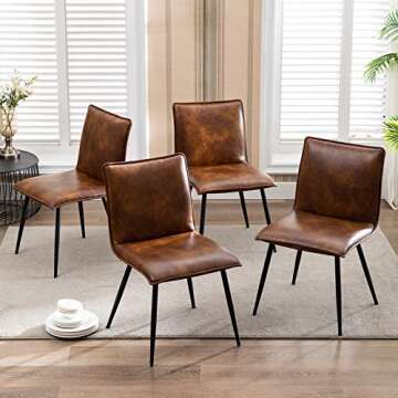 DUHOME Kitchen Chairs Set of 4 Side Chair for Dining Room Living Room Yellowish-Brown PU Leather