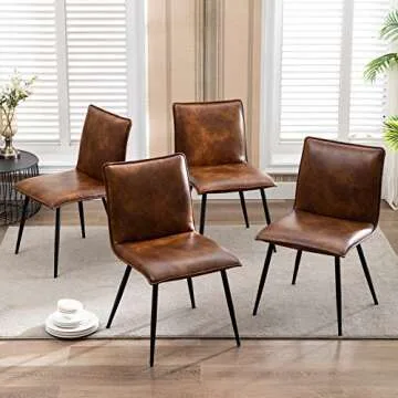 DUHOME Kitchen Chairs Set of 4 Side Chair for Dining Room Living Room Yellowish-Brown PU Leather